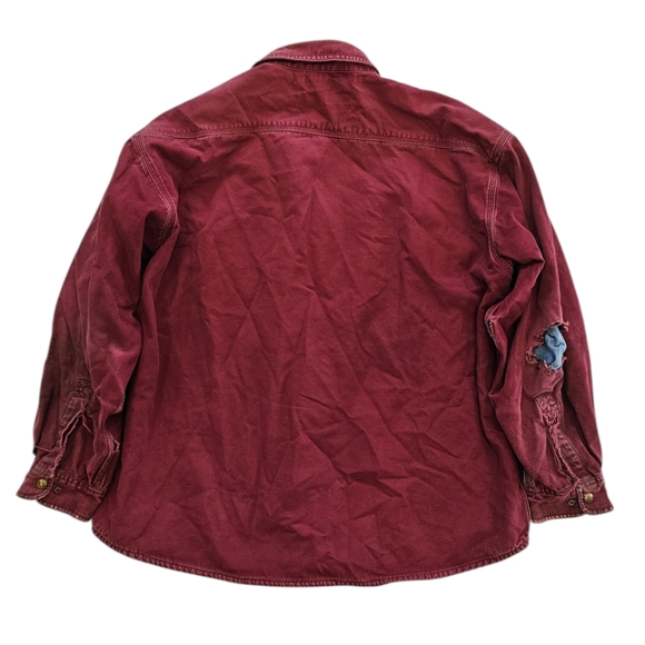 Vintage Distressed Carhartt Canvas Button Up Work Jacket Maroon - Picture 3 of 8